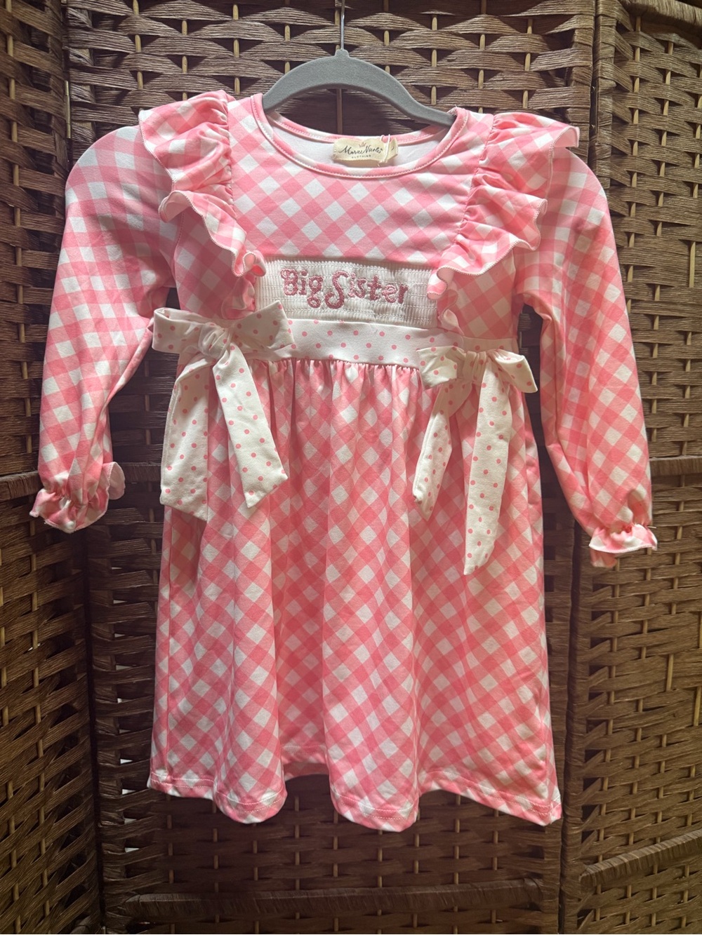 Big Sister Pink Gingham Ruffle Tie-Front Dress for Kids